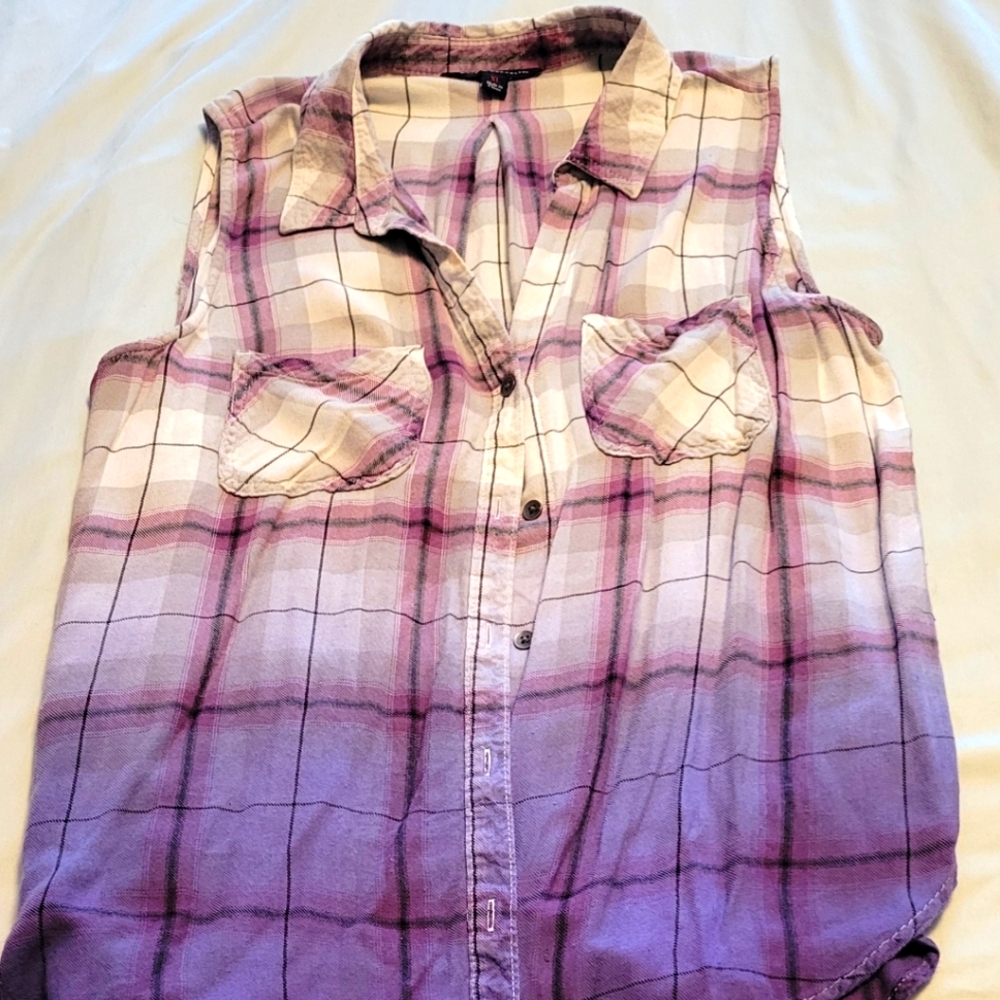 Rock & Republic Purple Ombre Plaid Sleeveless Shirt